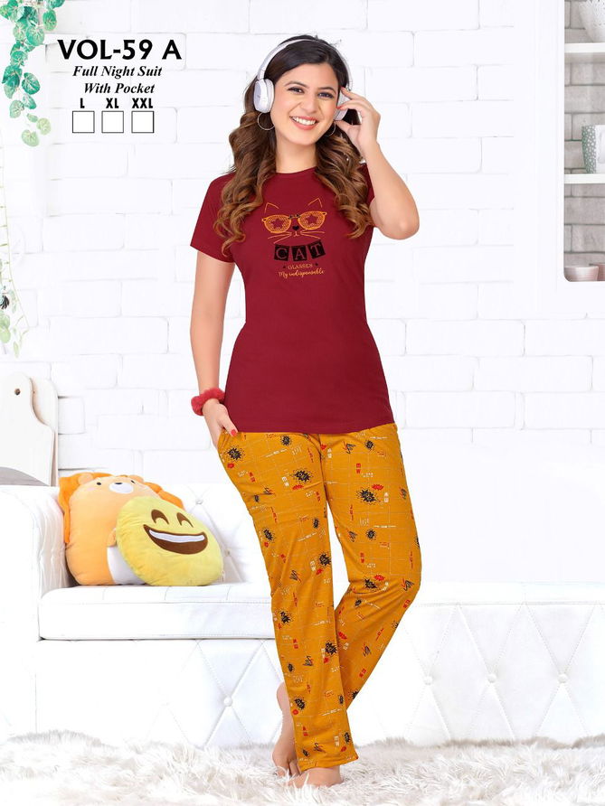 Fashion Talk New 59 A  Night Wear Heavy Shinker Hosiery Wholesale Cotton Night Suits Collection